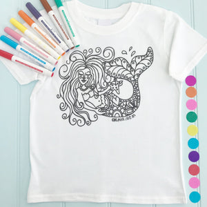 Mermaid Girls T-Shirt Personalised To Colour in