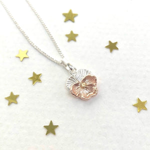 Sterling Silver And Rose Gold Flower Necklace