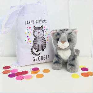 Fluffy Cat in Personalised Bag