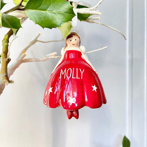 Personalised Ceramic Christmas Fairy Bell Decoration
