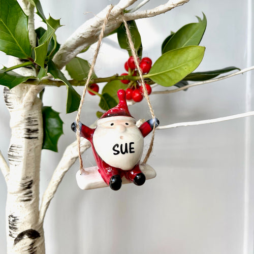 Ceramic Santa On Swing Decoration