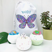 Bath Bomb Set With Butterfly Personalised Wash Bag