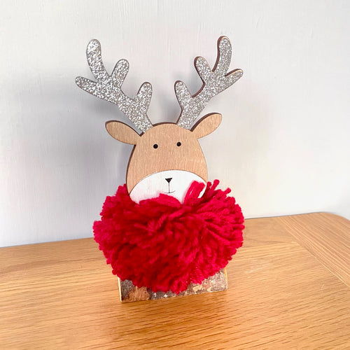 Christmas Reindeer With Pom Pom Scarf