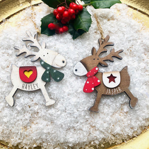 Wooden Personalised Reindeer Decorations