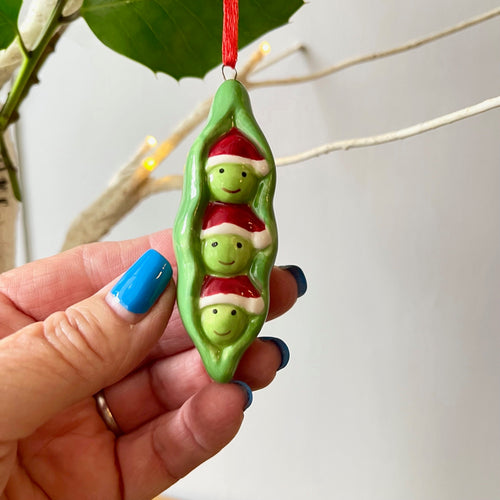 Ceramic Peas In A Pod Christmas Decoration