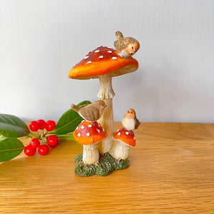 Toadstools With Robins Decoration