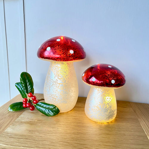 Light Up Glass Mushroom Pair