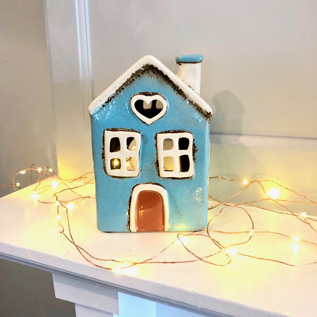 Village Pottery House With Heart T Light Holder