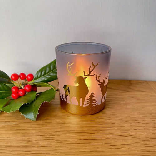 Gold Reindeer Tea Light Holder