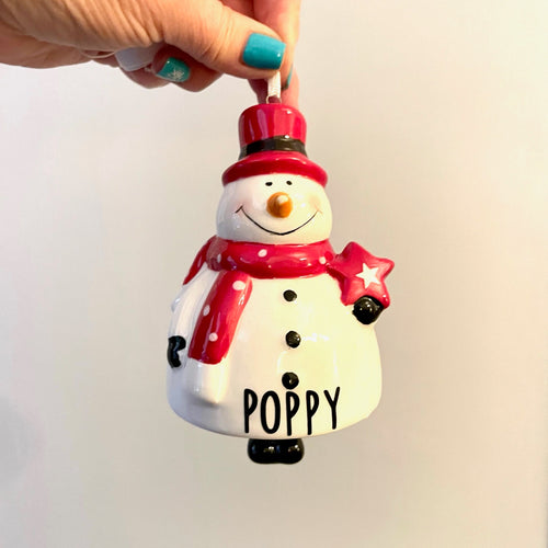 Personalised Ceramic Christmas Snowman Bell Decoration