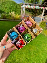Multi Coloured Set Of Six Mirror Ball Baubles
