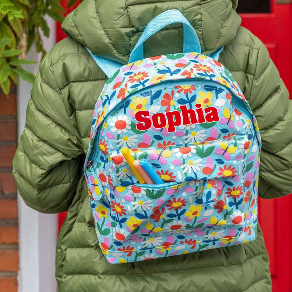 Bird Flower Backpack, Blue Floral Backpacks Shoulder Bag Casual