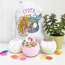 Bath Bomb Set With Mermaid Personalised Wash Bag