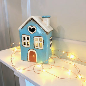 Village Pottery House With Heart T Light Holder