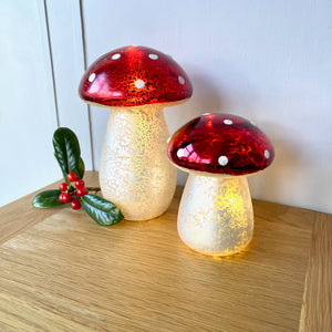 Light Up Glass Mushroom Pair