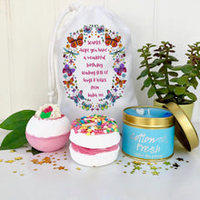Bath Bomb Set With Butterfly Circle Personalised Wash Bag And Candle