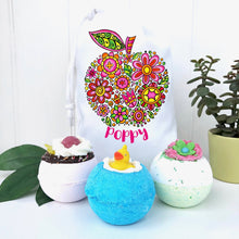 Bath Bomb Set With Colourful Apple Personalised Wash Bag