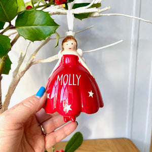 Personalised Ceramic Christmas Fairy Bell Decoration