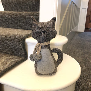 Cat With Pom Pom Scarf Door Stop