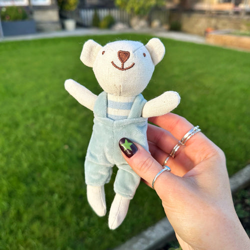 Little Linen Bear With Dungarees