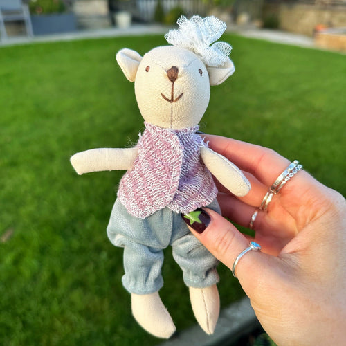 Tiny Linen Girl Bear With Flower