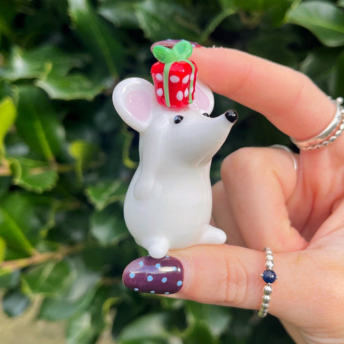 Hand Blown Glass Little Mouse With Gift