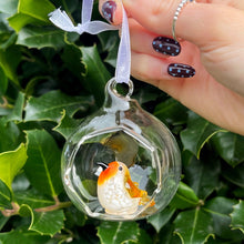 Handmade Open Glass Bauble With Robin
