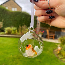 Handmade Open Glass Bauble With Robin