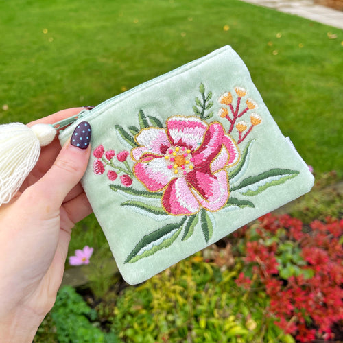 Floral Embroidered Velvet Purse