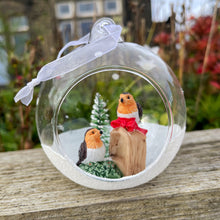 Christmas Blown Glass Bauble With Robin Pair