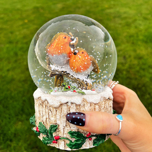 Christmas Robin Pair Musical Snowglobe