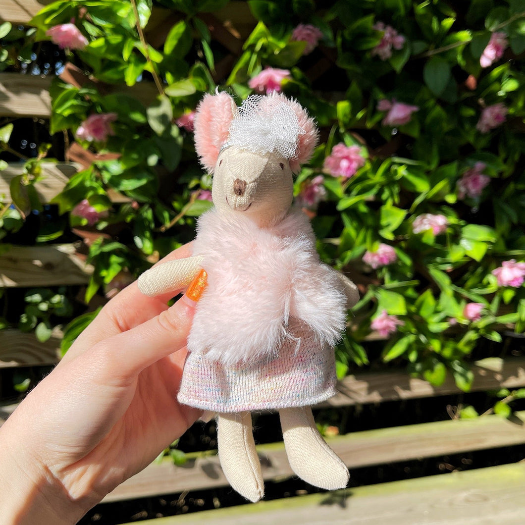 Tiny Linen Girl Mouse With Fluffy Ears