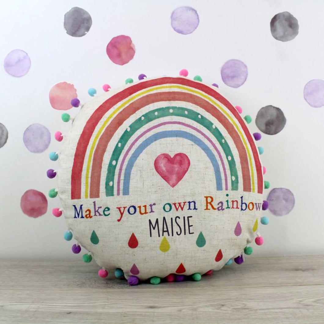 Personalised Round Rainbow Cushion