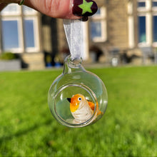 Handmade Open Glass Bauble With Tiny Robin