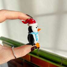 Hand Blown Tiny Glass Penguin With Santa Hat