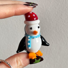 Hand Blown Tiny Glass Penguin With Santa Hat