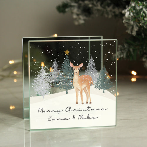 Personalised Christmas Glass Tea Light Holder