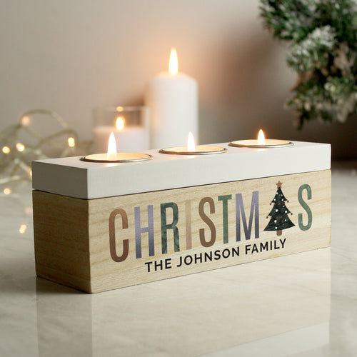 Personalised Christmas Triple Tea Light Box