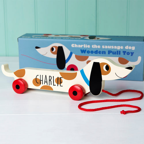 Personalised Wooden Sausage Dog Pull Toy