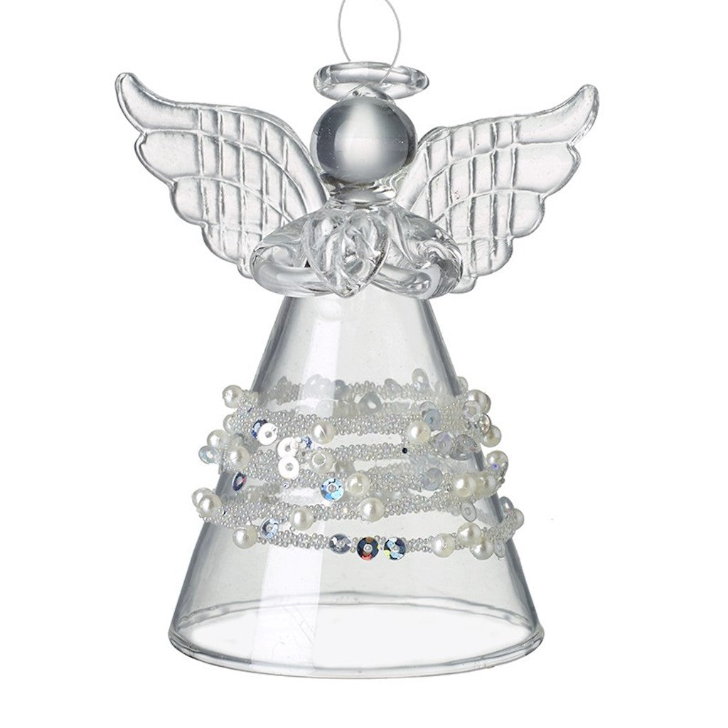 Christmas Glass Hanging Angel With Pearl Skirt