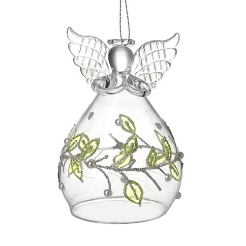 Christmas Glass Hanging Angel With Leaf Skirt