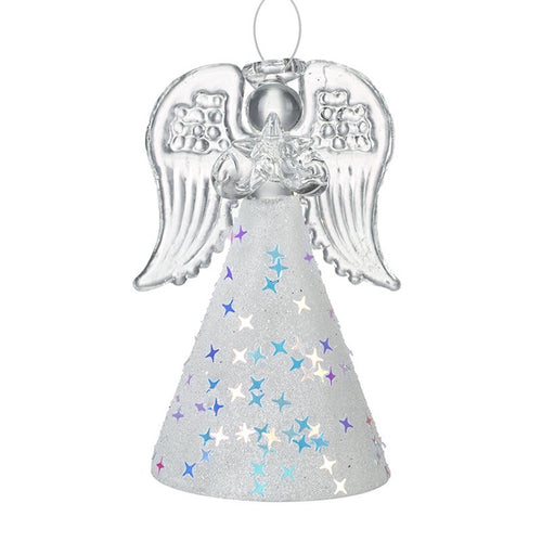 Christmas Glass Hanging Angel With Starry Skirt