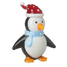 Hand Blown Tiny Glass Penguin With Santa Hat
