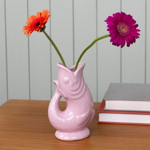 Ceramic Jumping Fish Vase In Pink