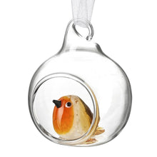 Handmade Open Glass Bauble With Tiny Robin
