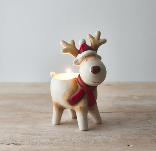Christmas Ceramic T Light Holder with Red Scarf