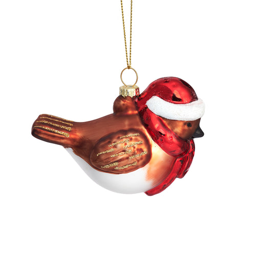 Robin In A Scarf & Hat Shaped Bauble