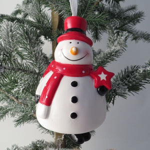 Personalised Ceramic Christmas Snowman Bell Decoration