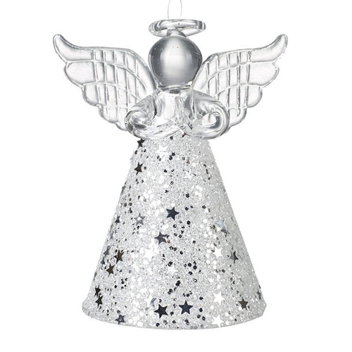 Christmas Glass Hanging Angel With Sparkle Skirt