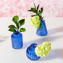 Set Of Three Cobalt Blue Bud Glass Vases